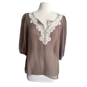 Anthropologie Fei Silk Sheer Lace Blouse | 100% Silk | Size M